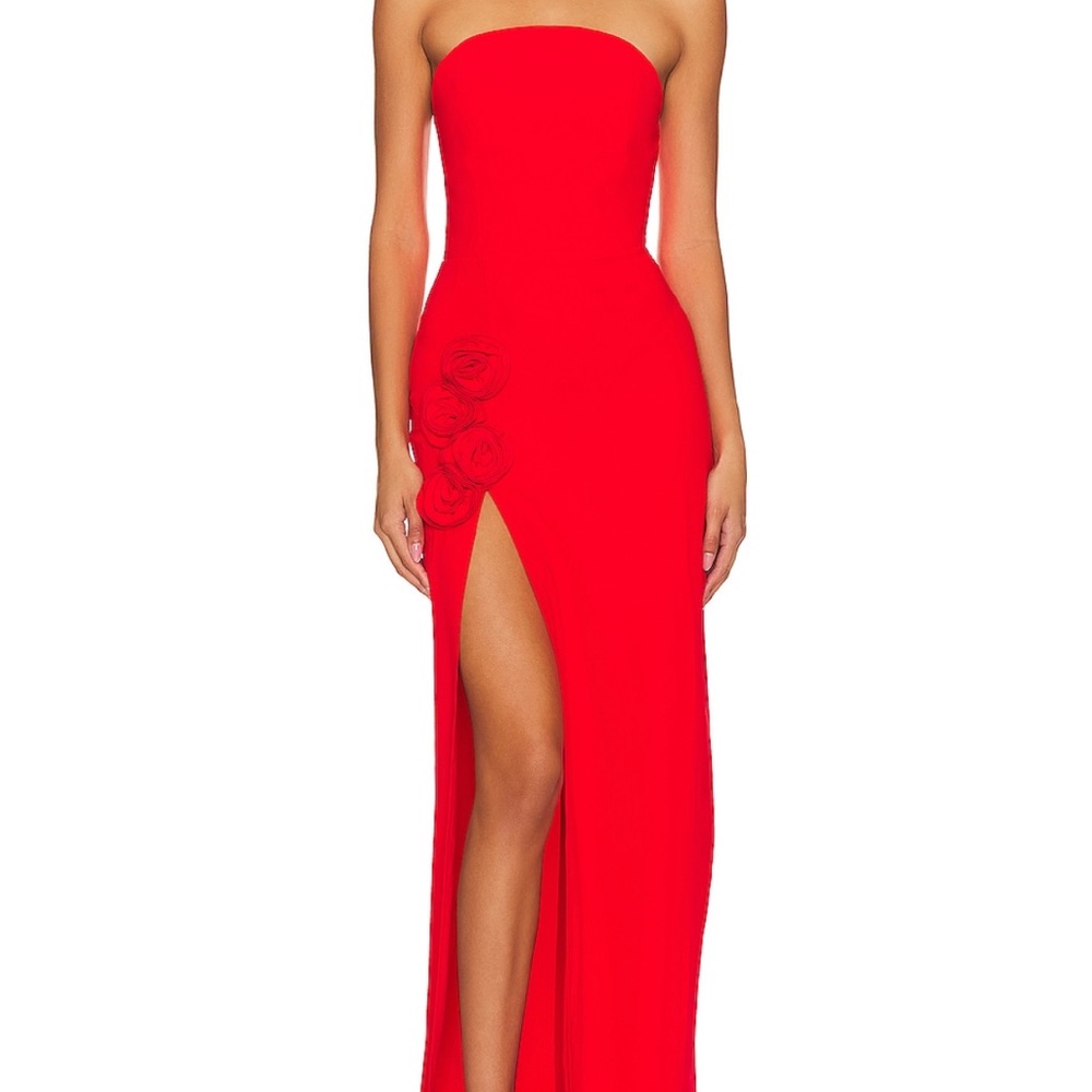 Amanda Uprichard Red Strapless Maxi Gown